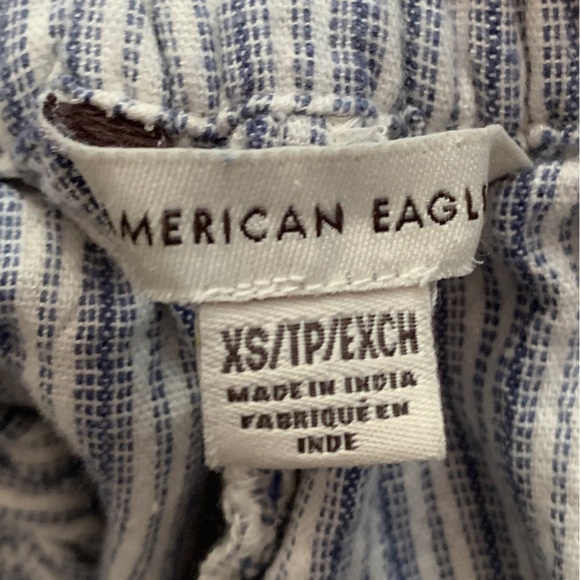 American Eagle Linen Beach Pants Size XS Blue and White Striped Paperbag Waist - Picture 4 of 11